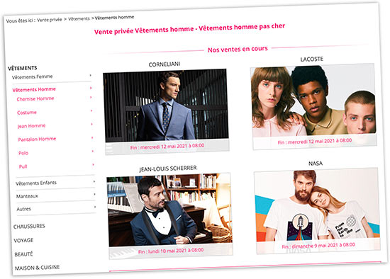 Sur Showroomprivé, une section entière est dédiée au prêt-à-porter homme